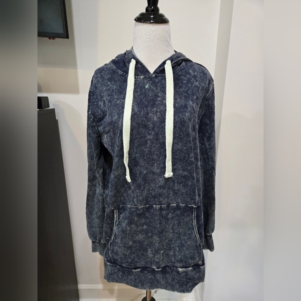 Zenana Acid Washed Navy Hoodie
